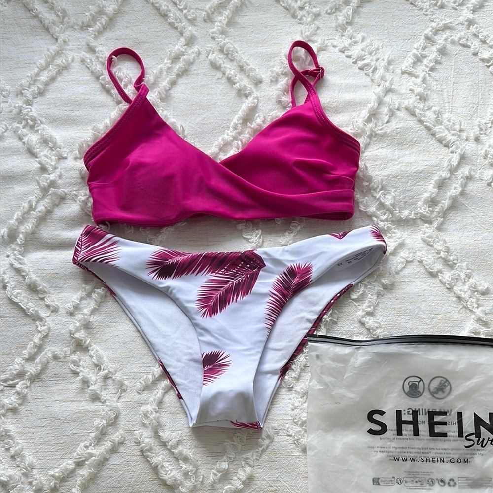 Tropical Bikini - Solid Criss Cross Top, Cheeky Palm Bottoms